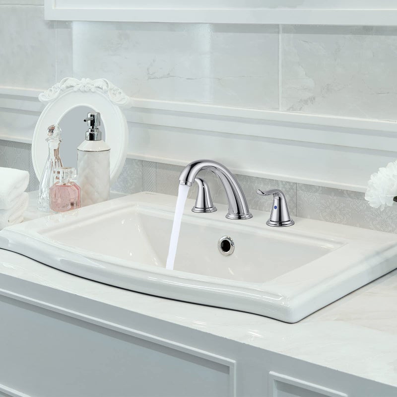 WOWOW 3 Hole Widespread Bathroom Faucet Chrome Bathroom Sink Faucets 2 Handle Bath Faucet 8 inch Vanity Faucet with Pop Up Drain Stopper Assembly Brass Mixer Taps for Bathroom Basin - Image 2